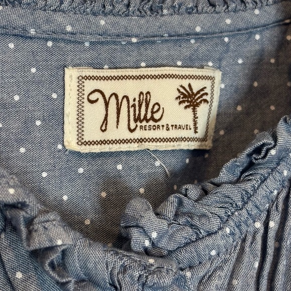 Mille Blue Dot Marnie Smocked Short Sleeve Button Front Top Shirt XS - Picture 7 of 7